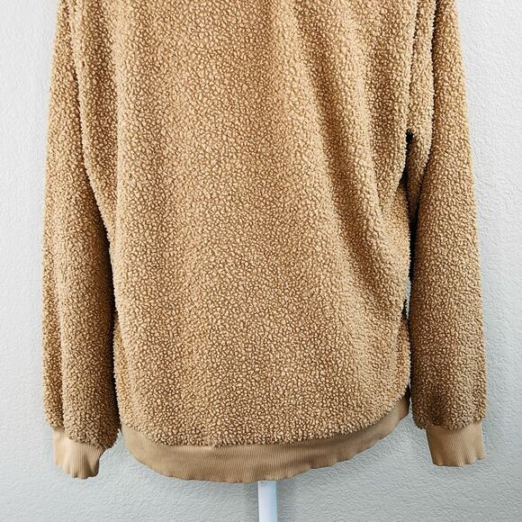 Donni Camel Tan Sherpa Long Sleeve Henley Oversized Pullover Sweatshirt SM/MD - Picture 10 of 14